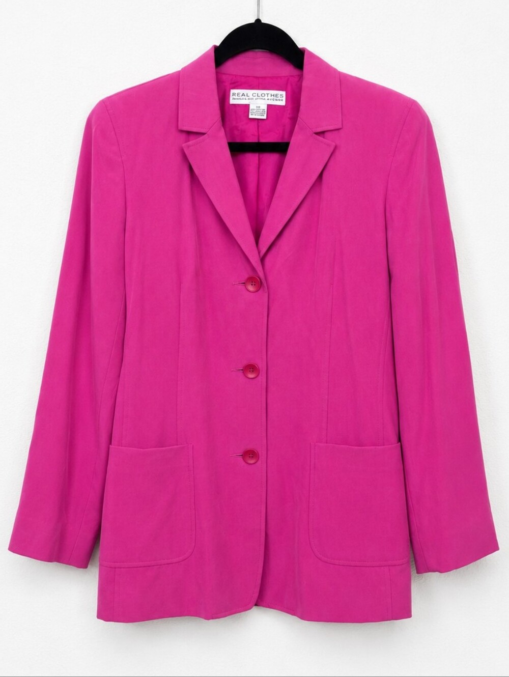 Vintage Saks Fifth Avenue Fuchsia Pink 100% Silk Blazer Jacket PM Y2K